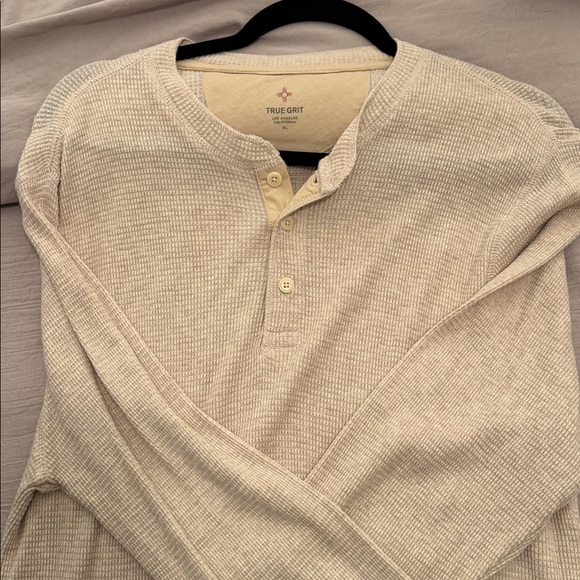 True Grit Beige Long Sleeve Henley Shirt - Picture 4 of 5
